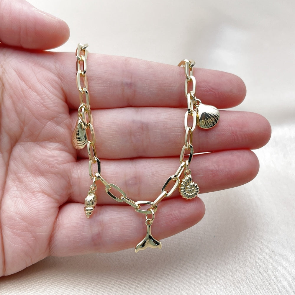 Oro Laminado Fancy Necklace, Gold Filled Style Shell and Snail Design, Polished, Golden Finish