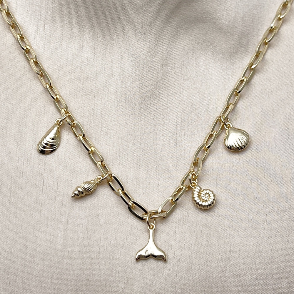 Oro Laminado Fancy Necklace, Gold Filled Style Shell and Snail Design, Polished, Golden Finish