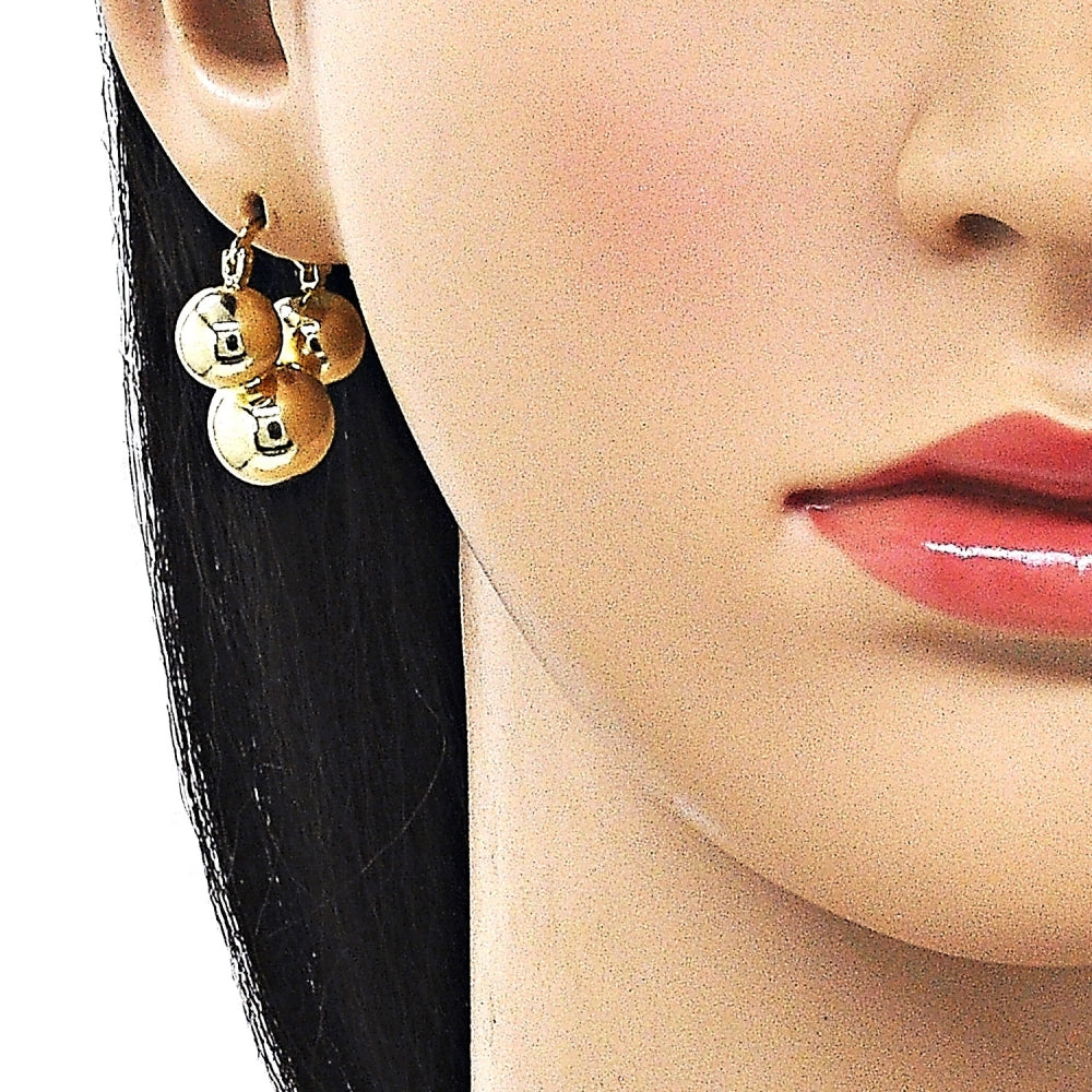 Oro Laminado Small Hoop, Gold Filled Style Ball and Hollow Design, Polished, Golden Finish