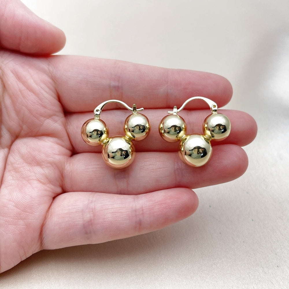 Oro Laminado Small Hoop, Gold Filled Style Ball and Hollow Design, Polished, Golden Finish