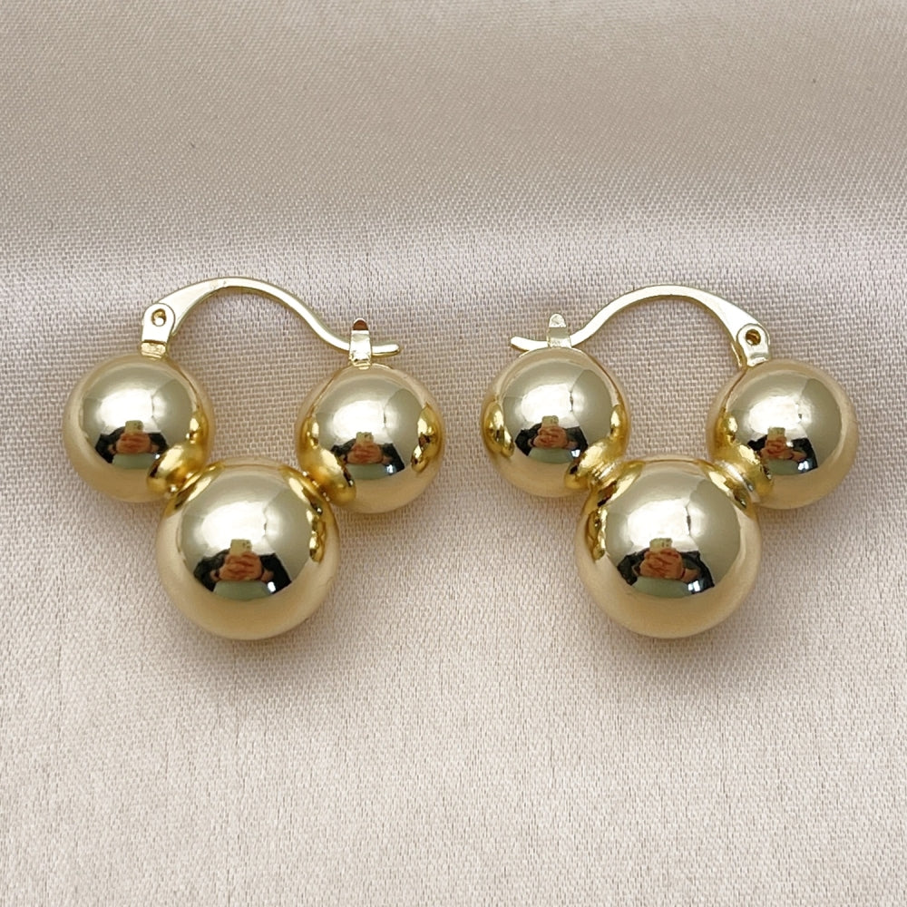 Oro Laminado Small Hoop, Gold Filled Style Ball and Hollow Design, Polished, Golden Finish
