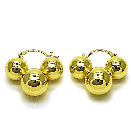 Oro Laminado Small Hoop, Gold Filled Style Ball and Hollow Design, Polished, Golden Finish