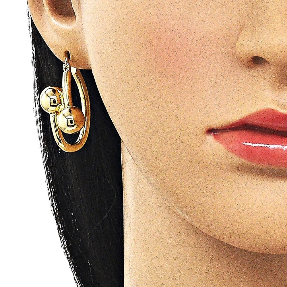 Oro Laminado Small Hoop, Gold Filled Style Ball Design, Polished, Golden Finish