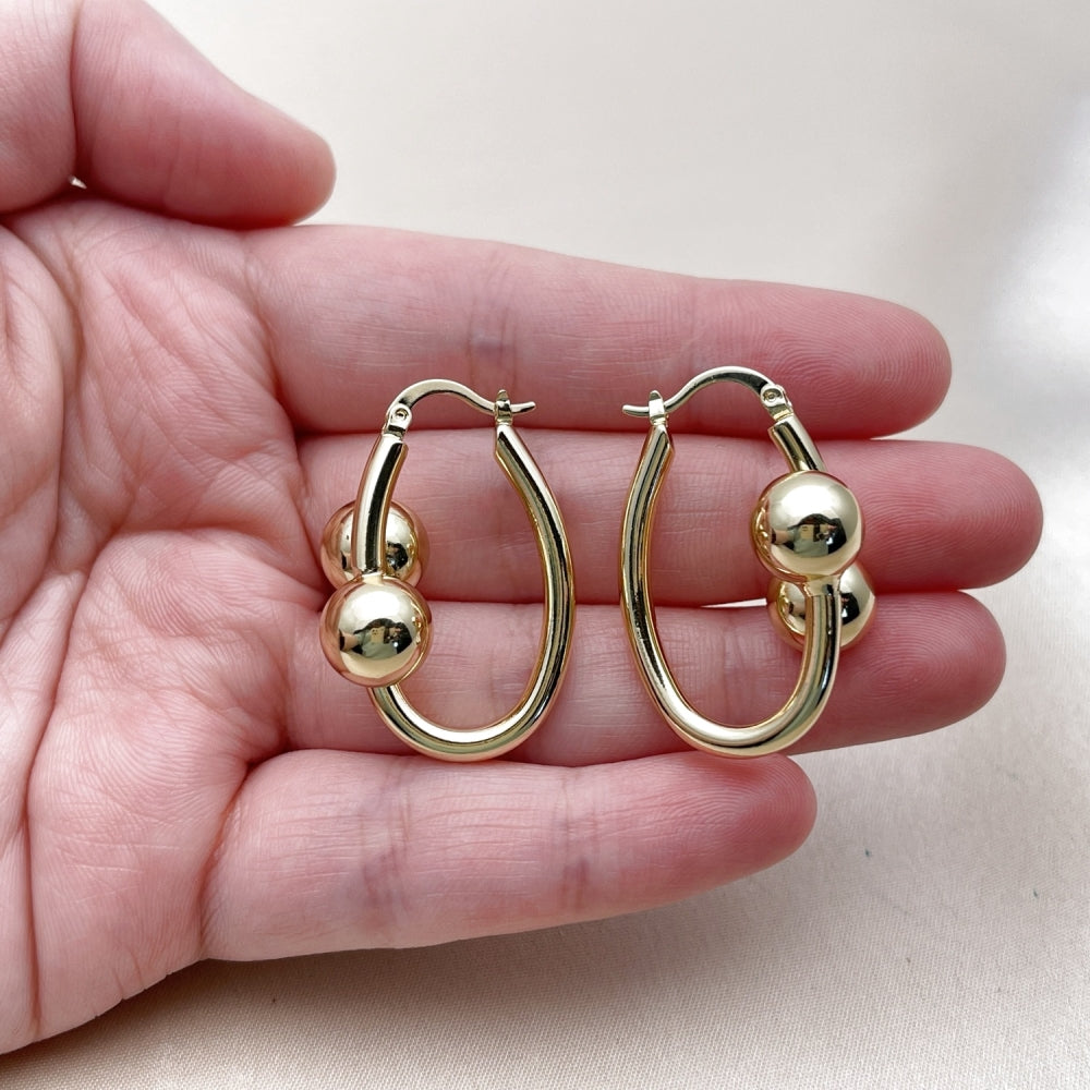 Oro Laminado Small Hoop, Gold Filled Style Ball Design, Polished, Golden Finish