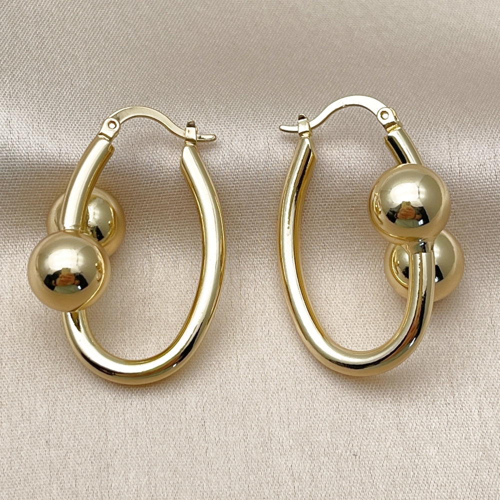 Oro Laminado Small Hoop, Gold Filled Style Ball Design, Polished, Golden Finish