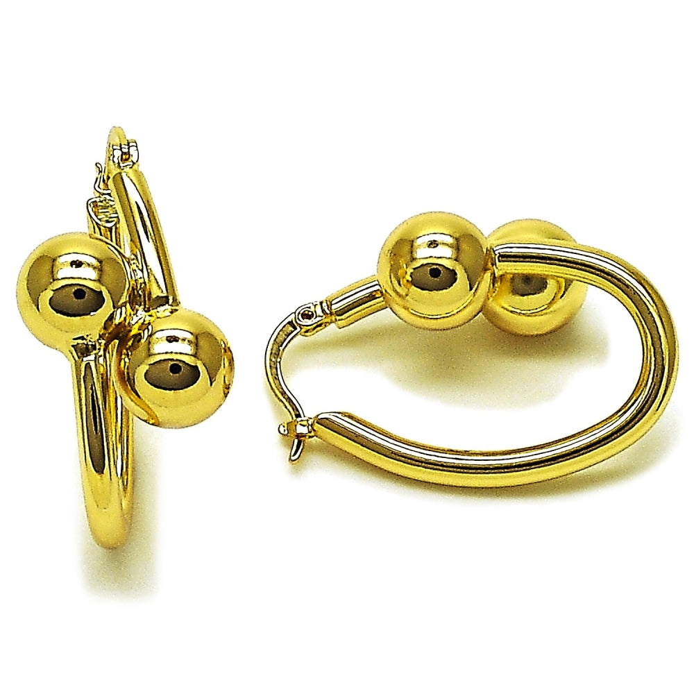 Oro Laminado Small Hoop, Gold Filled Style Ball Design, Polished, Golden Finish