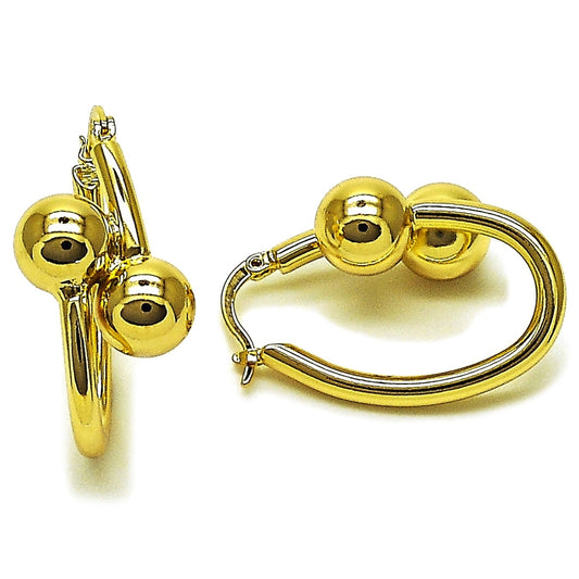Oro Laminado Small Hoop, Gold Filled Style Ball Design, Polished, Golden Finish