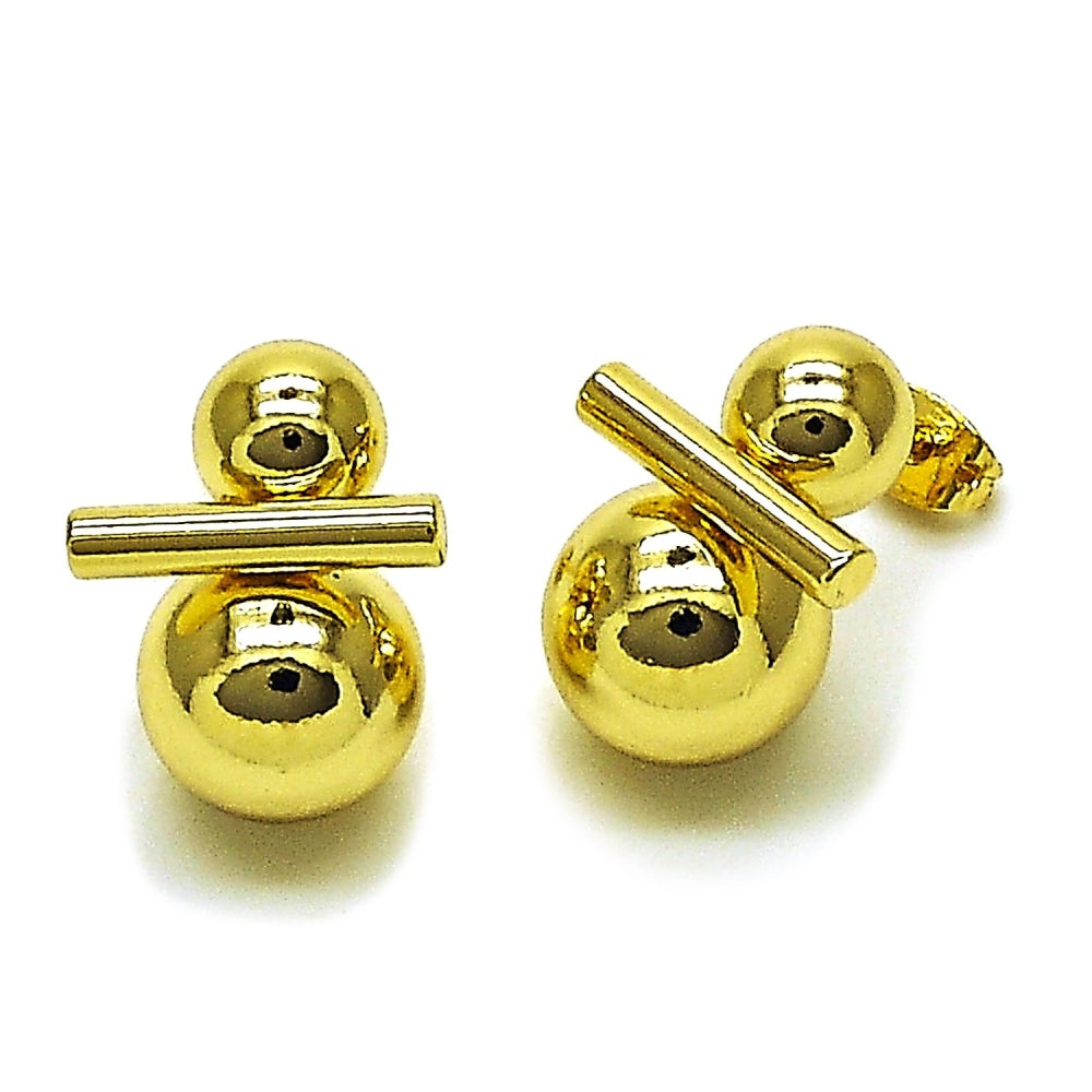 Oro Laminado Stud Earring, Gold Filled Style Ball and Hollow Design, Polished, Golden Finish