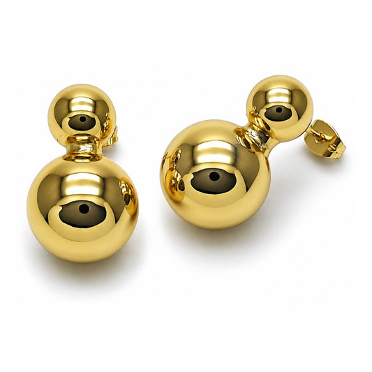 Oro Laminado Stud Earring, Gold Filled Style Ball Design, Polished, Golden Finish