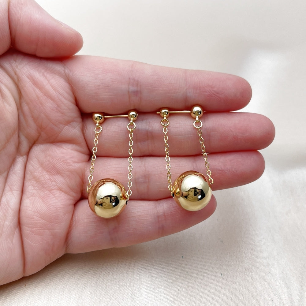 Oro Laminado Long Earring, Gold Filled Style Ball and Rolo Design, Polished, Golden Finish