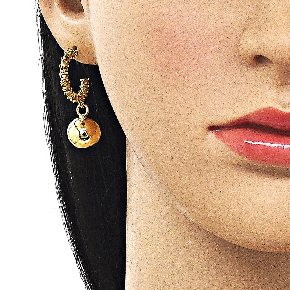 Oro Laminado Dangle Earring, Gold Filled Style Ball Design, Polished, Golden Finish