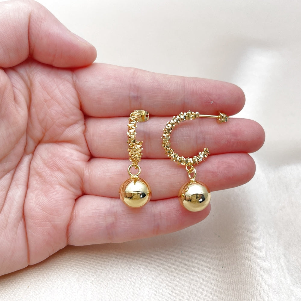Oro Laminado Dangle Earring, Gold Filled Style Ball Design, Polished, Golden Finish