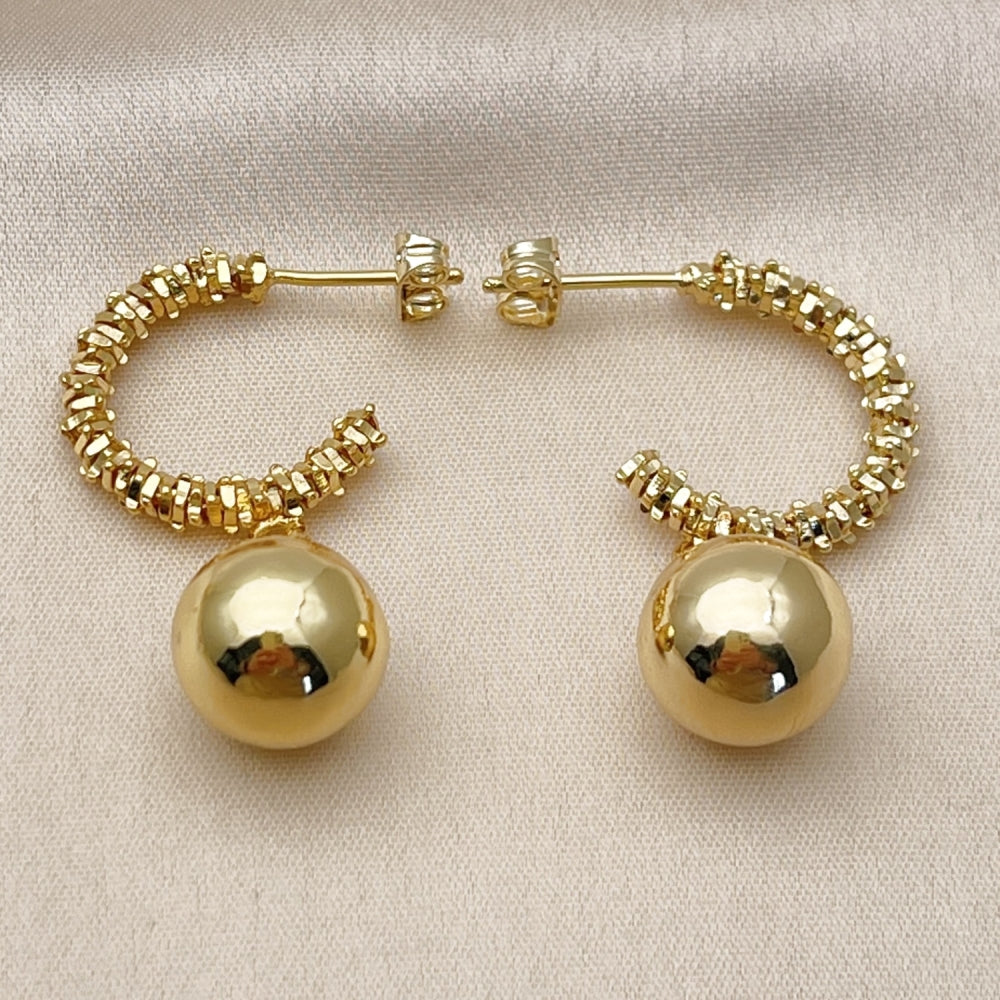 Oro Laminado Dangle Earring, Gold Filled Style Ball Design, Polished, Golden Finish