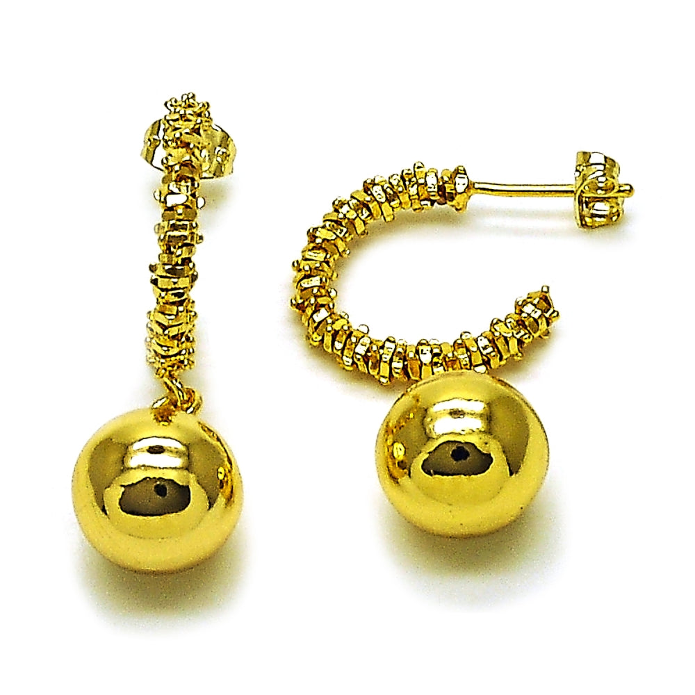 Oro Laminado Dangle Earring, Gold Filled Style Ball Design, Polished, Golden Finish