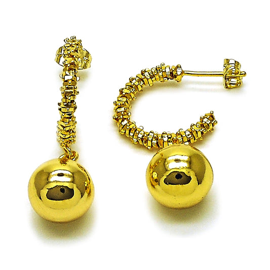 Oro Laminado Dangle Earring, Gold Filled Style Ball Design, Polished, Golden Finish