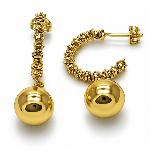 Oro Laminado Dangle Earring, Gold Filled Style Ball Design, Polished, Golden Finish
