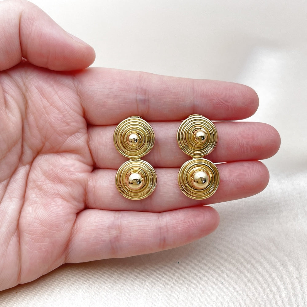 Oro Laminado Stud Earring, Gold Filled Style Ball Design, Polished, Golden Finish