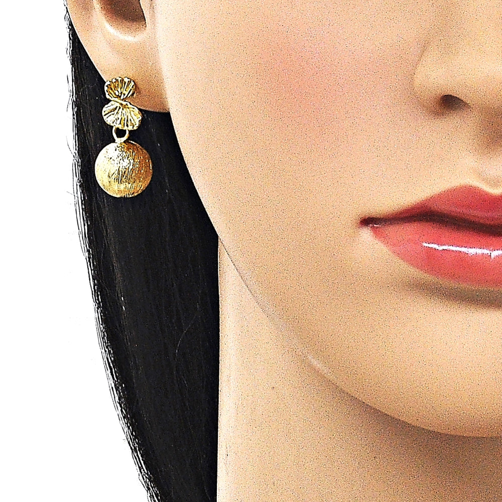 Oro Laminado Dangle Earring, Gold Filled Style Ball and Hollow Design, Brushed Finish, Golden Finish