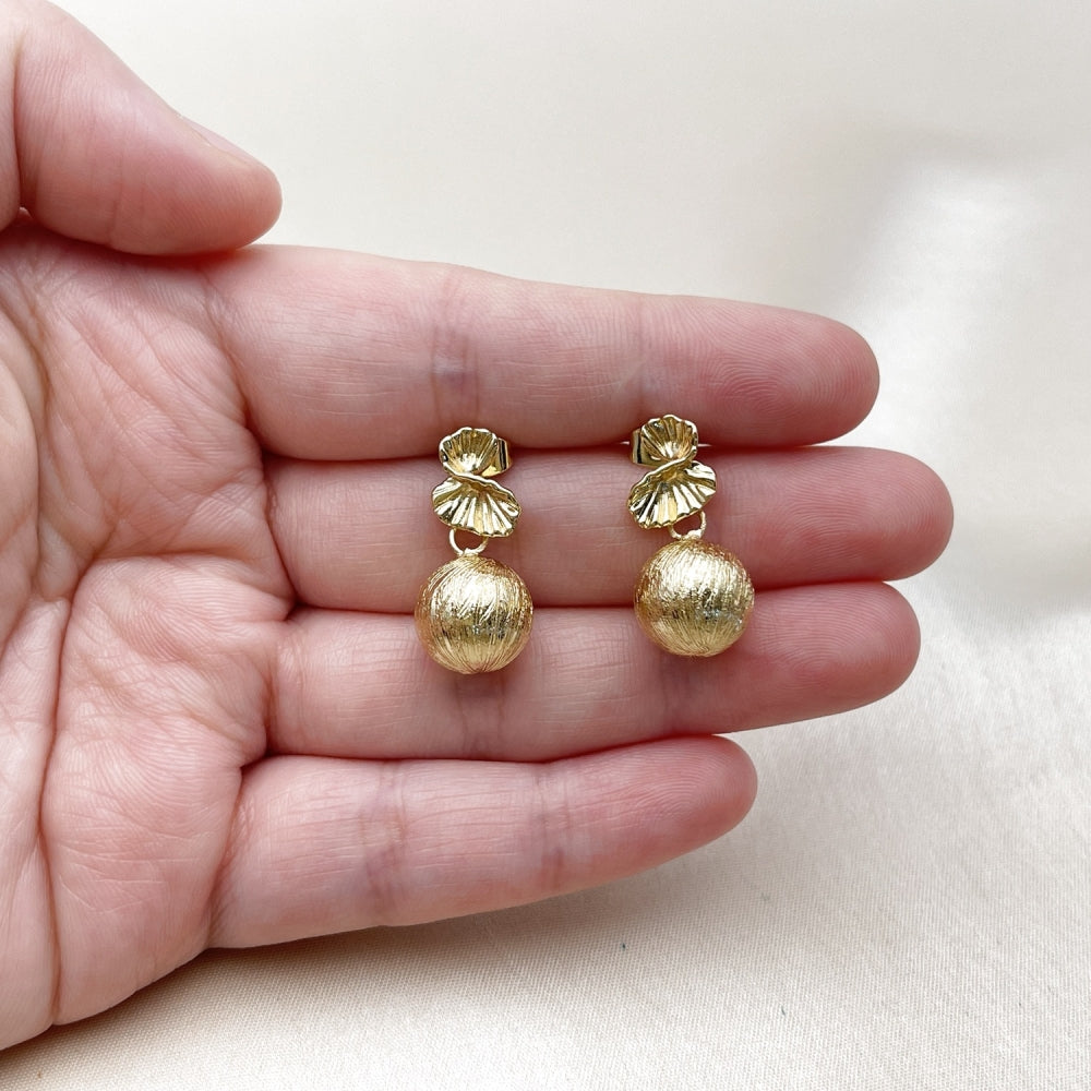 Oro Laminado Dangle Earring, Gold Filled Style Ball and Hollow Design, Brushed Finish, Golden Finish