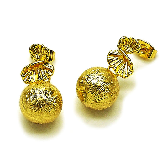 Oro Laminado Dangle Earring, Gold Filled Style Ball and Hollow Design, Brushed Finish, Golden Finish