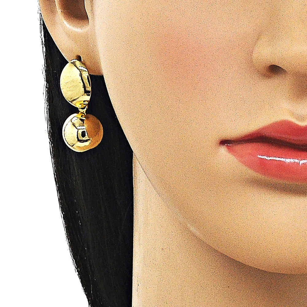 Oro Laminado Dangle Earring, Gold Filled Style Ball Design, Polished, Golden Finish