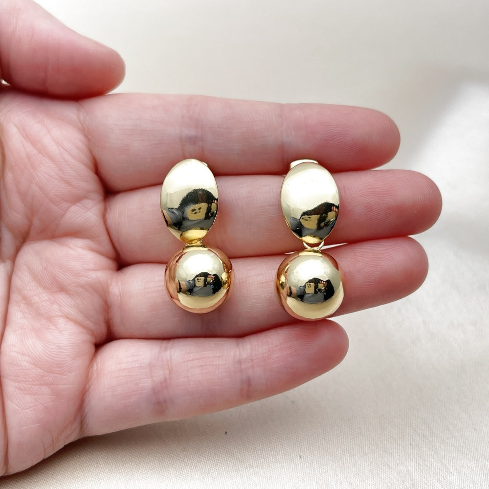 Oro Laminado Dangle Earring, Gold Filled Style Ball Design, Polished, Golden Finish