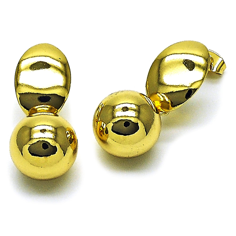 Oro Laminado Dangle Earring, Gold Filled Style Ball Design, Polished, Golden Finish