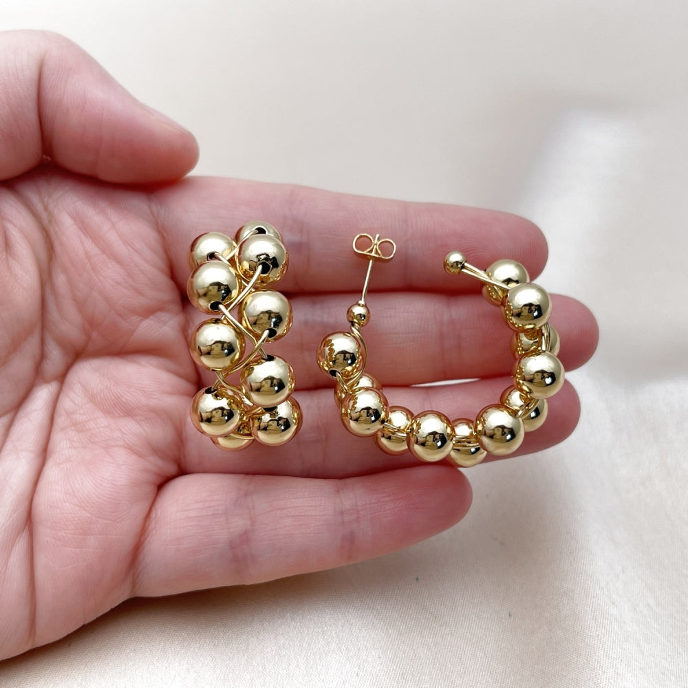 Oro Laminado Medium Hoop, Gold Filled Style Ball and Hollow Design, Polished, Golden Finish