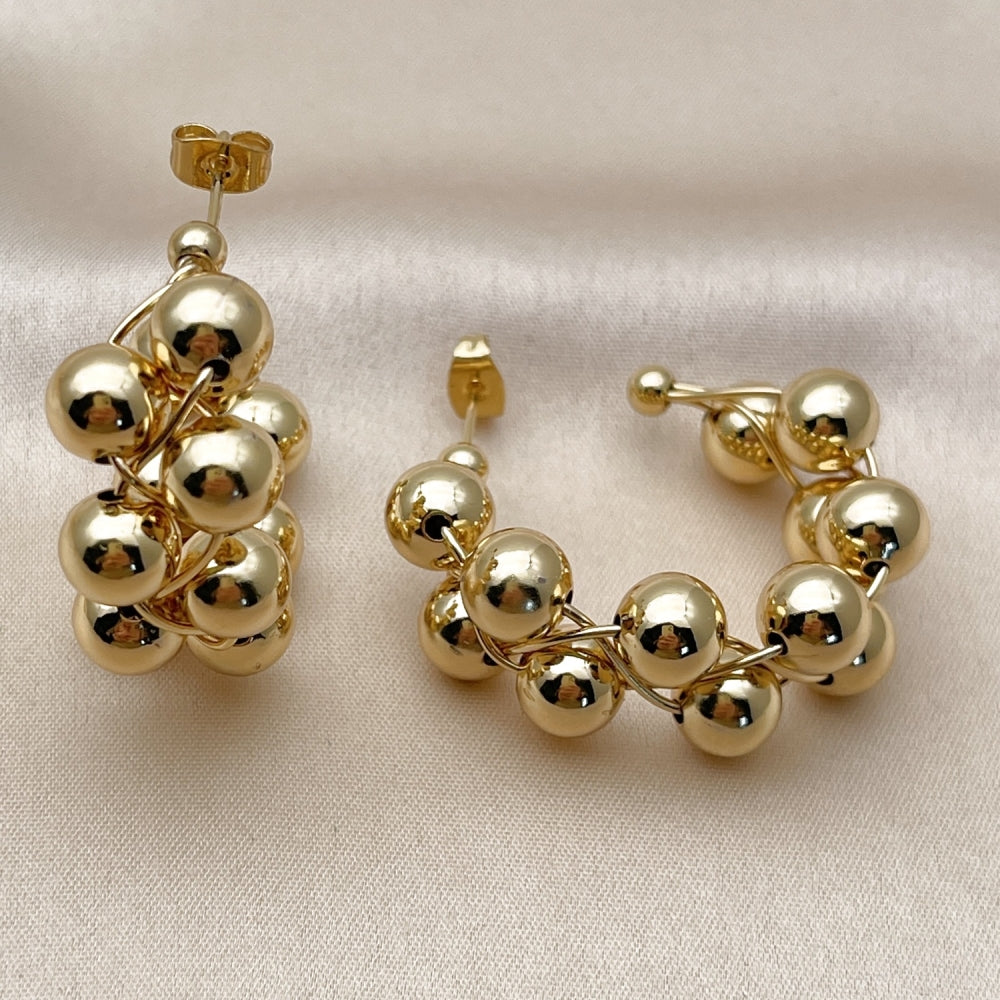 Oro Laminado Medium Hoop, Gold Filled Style Ball and Hollow Design, Polished, Golden Finish