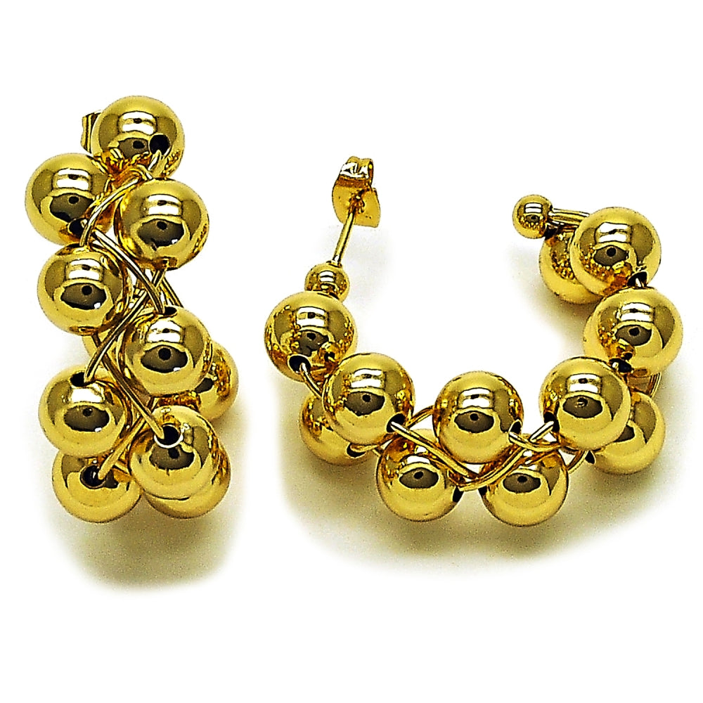 Oro Laminado Medium Hoop, Gold Filled Style Ball and Hollow Design, Polished, Golden Finish