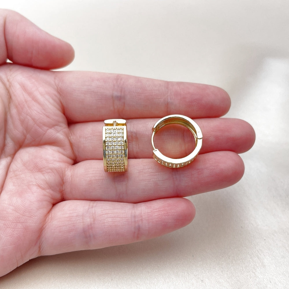 Oro Laminado Huggie Hoop, Gold Filled Style with White Micro Pave, Polished, Golden Finish