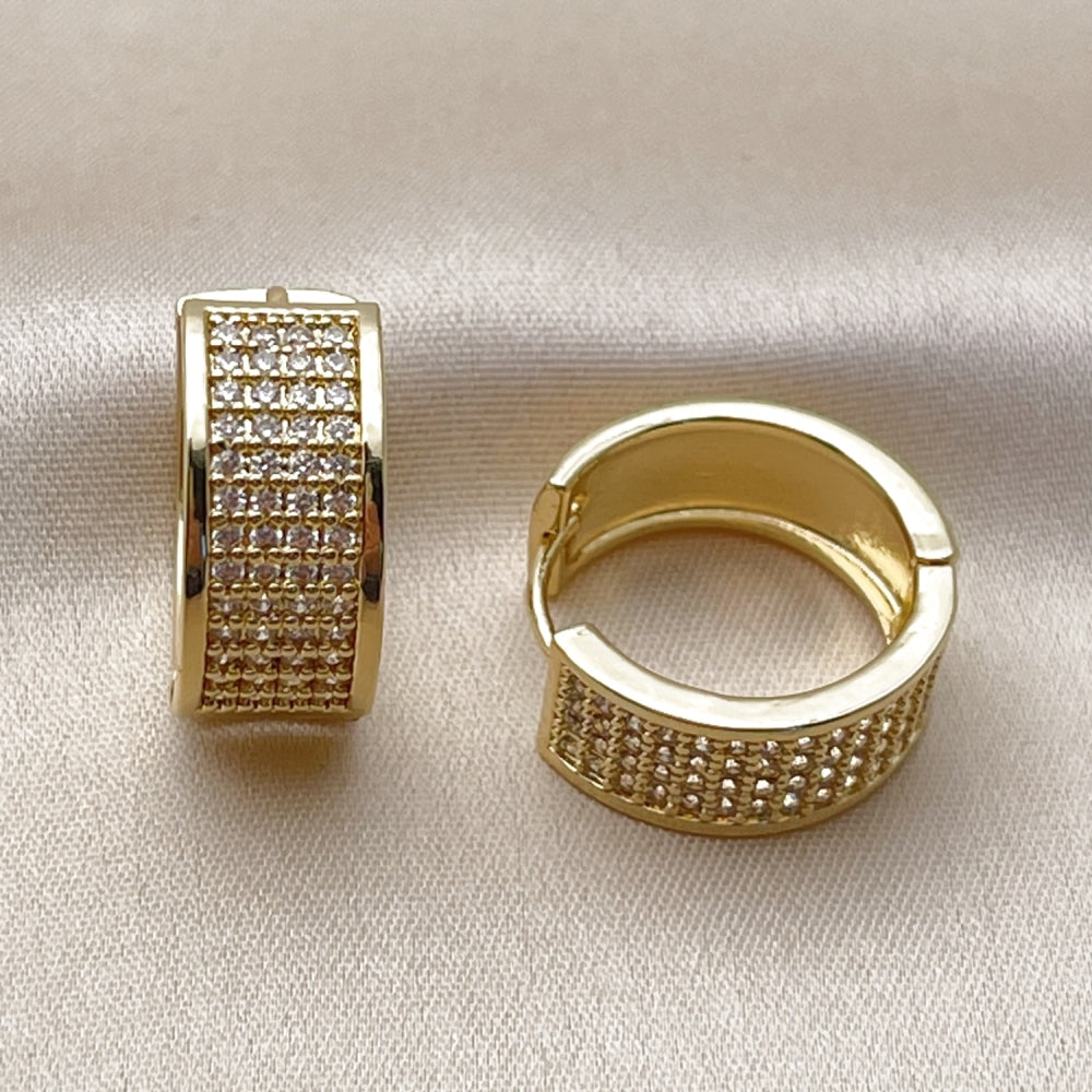 Oro Laminado Huggie Hoop, Gold Filled Style with White Micro Pave, Polished, Golden Finish