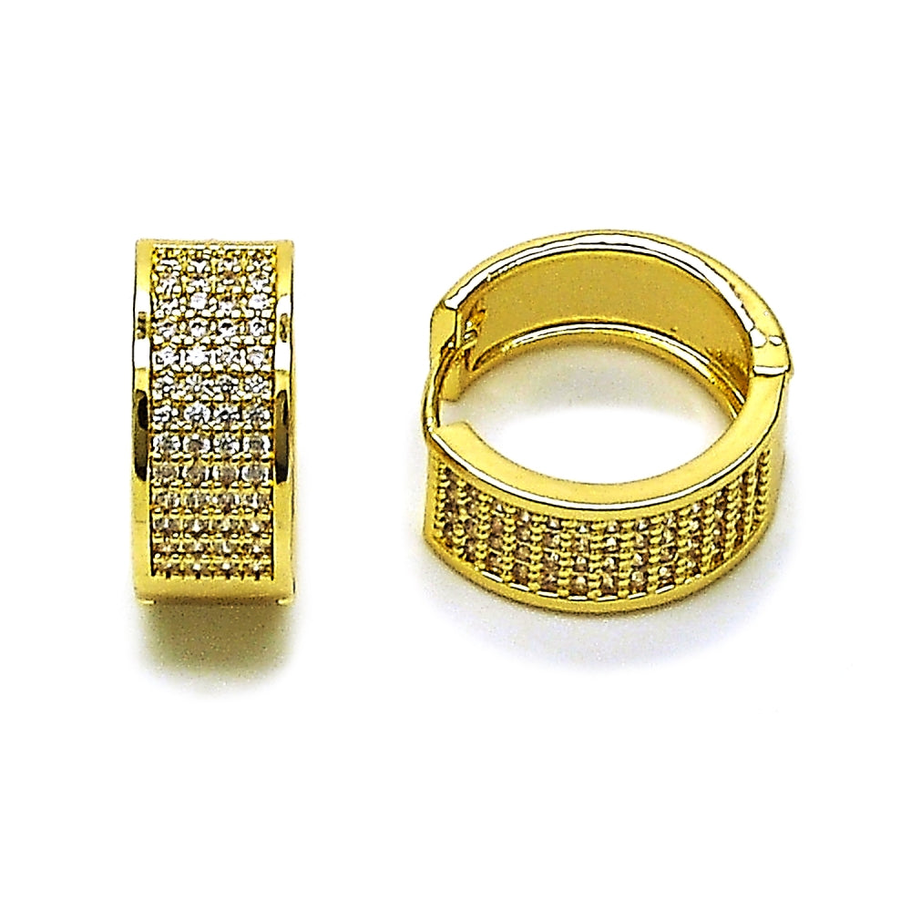 Oro Laminado Huggie Hoop, Gold Filled Style with White Micro Pave, Polished, Golden Finish