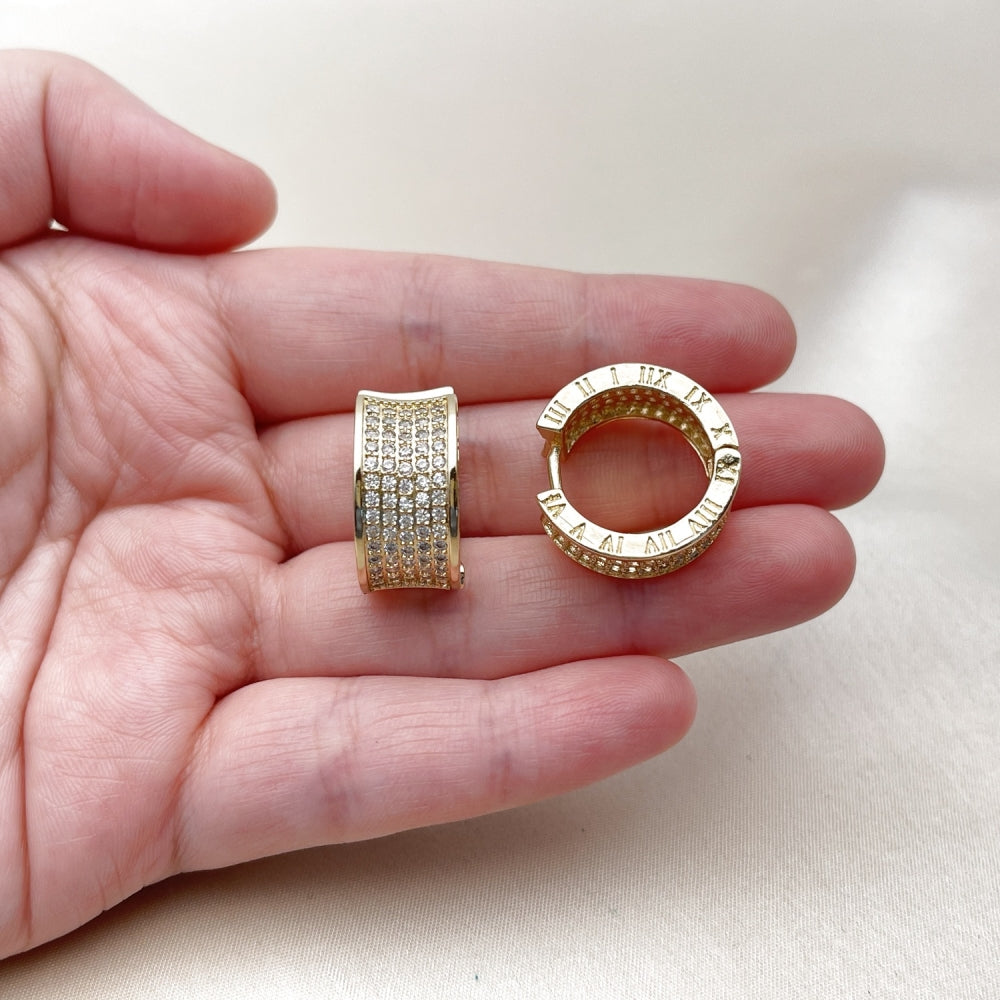 Oro Laminado Huggie Hoop, Gold Filled Style with White Cubic Zirconia, Polished, Golden Finish