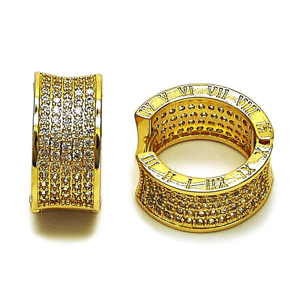 Oro Laminado Huggie Hoop, Gold Filled Style with White Cubic Zirconia, Polished, Golden Finish