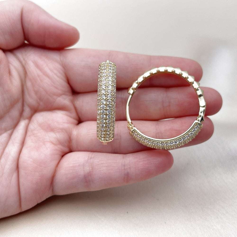 Oro Laminado Huggie Hoop, Gold Filled Style with White Cubic Zirconia, Polished, Golden Finish