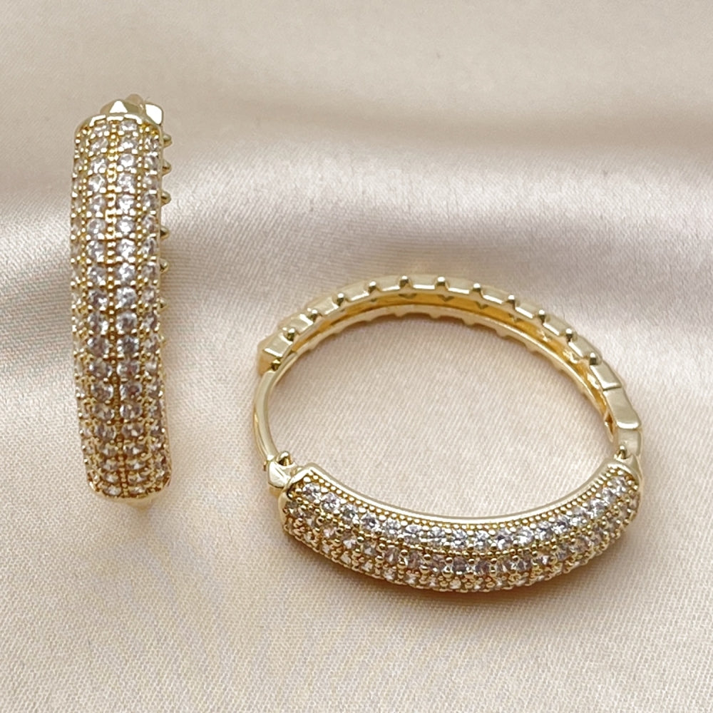 Oro Laminado Huggie Hoop, Gold Filled Style with White Cubic Zirconia, Polished, Golden Finish