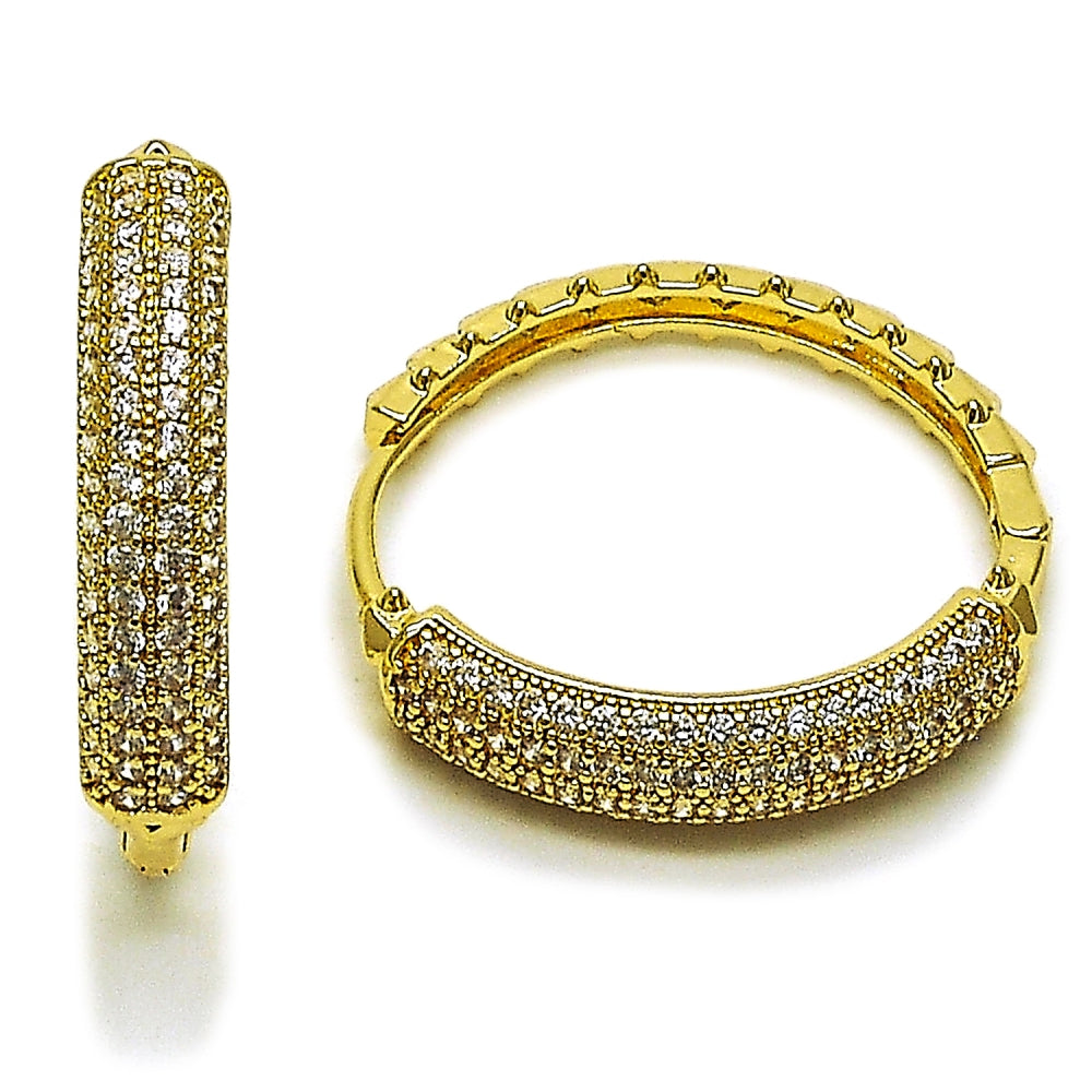Oro Laminado Huggie Hoop, Gold Filled Style with White Cubic Zirconia, Polished, Golden Finish