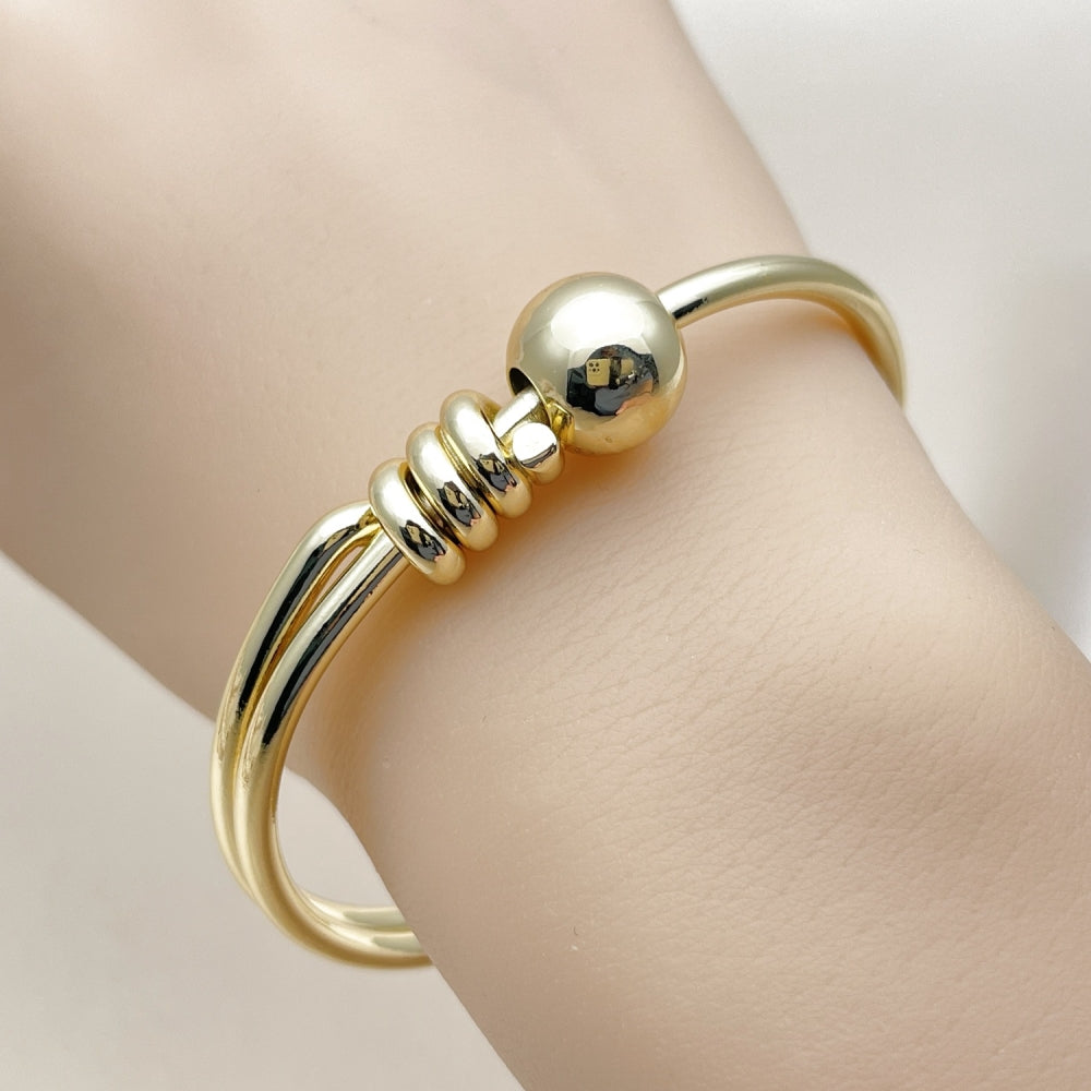 Oro Laminado Individual Bangle, Gold Filled Style Ball Design, Polished, Golden Finish