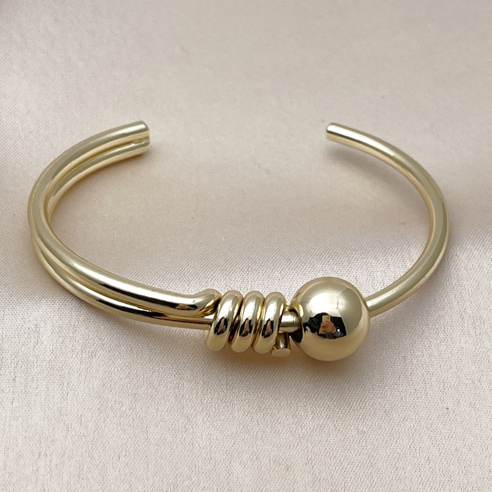 Oro Laminado Individual Bangle, Gold Filled Style Ball Design, Polished, Golden Finish