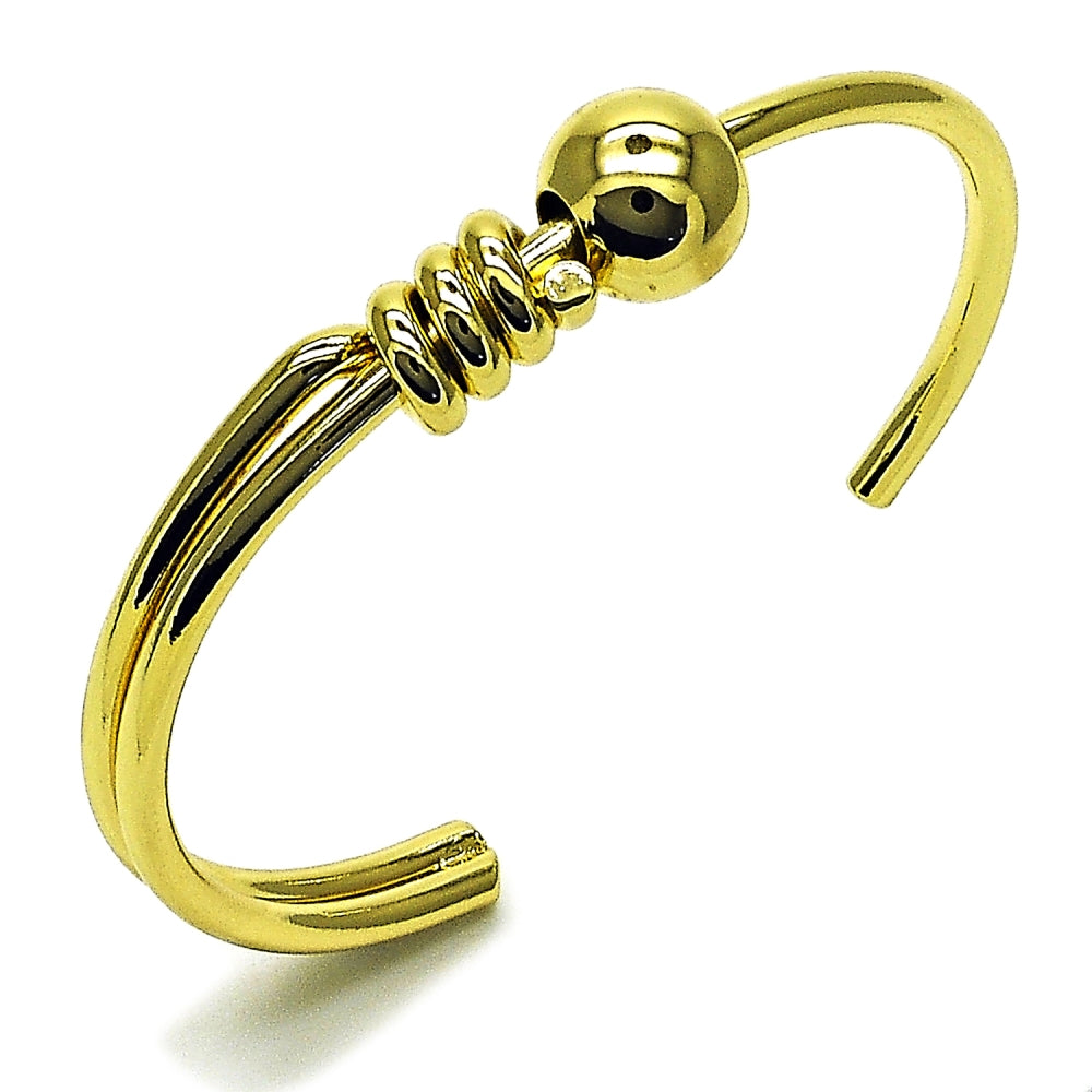 Oro Laminado Individual Bangle, Gold Filled Style Ball Design, Polished, Golden Finish