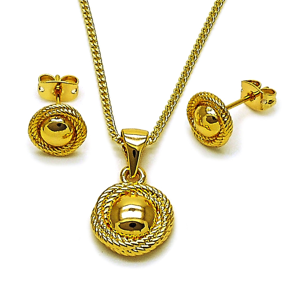 Oro Laminado Earring and Pendant Adult Set, Gold Filled Style Twist and Love Knot Design, Polished, Golden Finish