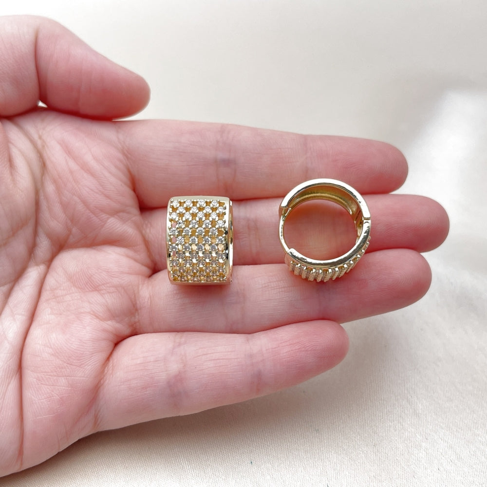 Oro Laminado Huggie Hoop, Gold Filled Style with White Cubic Zirconia, Polished, Golden Finish