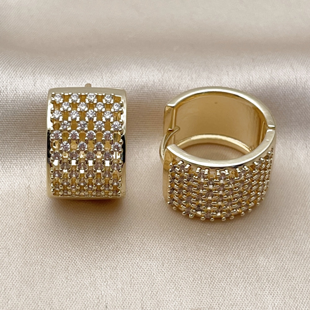 Oro Laminado Huggie Hoop, Gold Filled Style with White Cubic Zirconia, Polished, Golden Finish