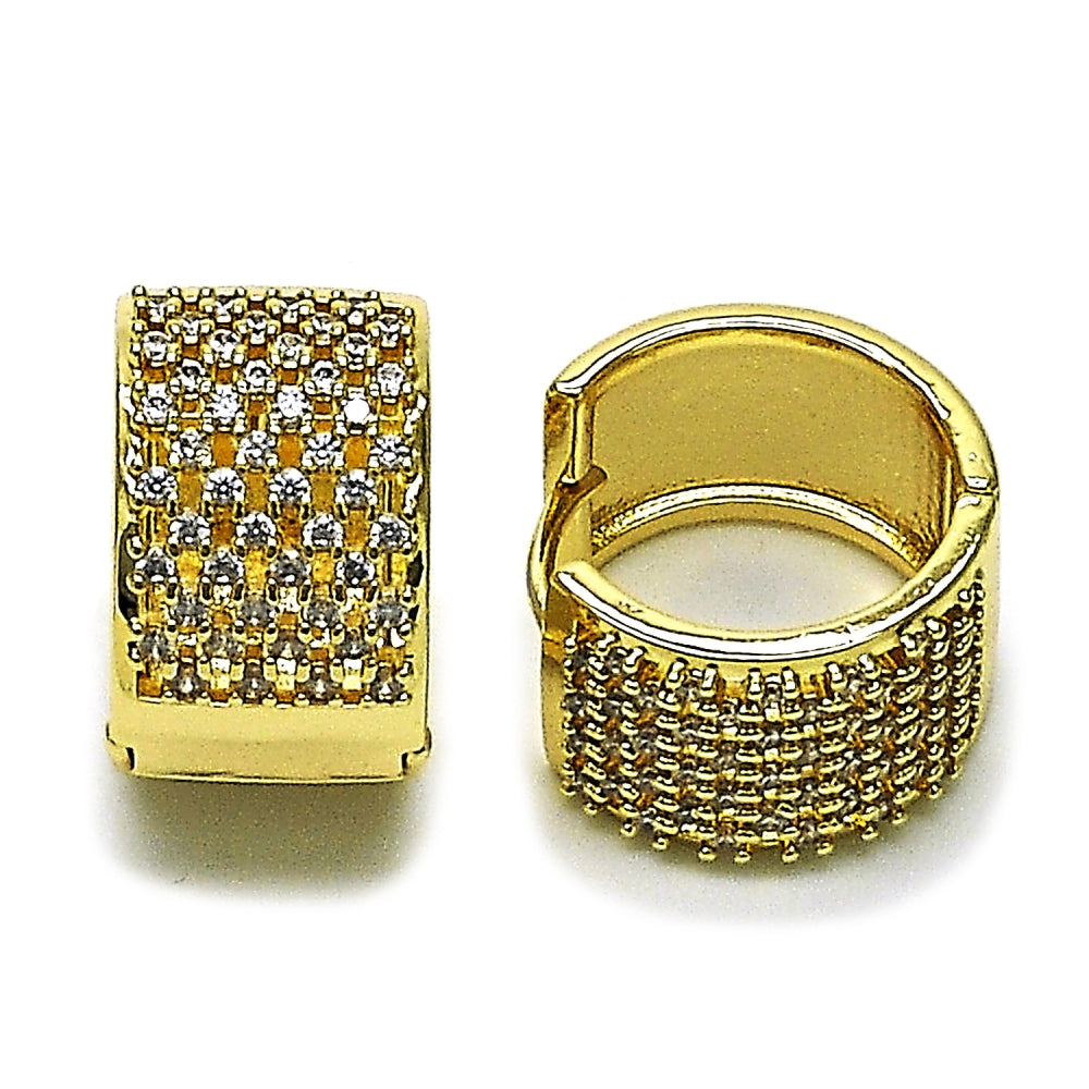 Oro Laminado Huggie Hoop, Gold Filled Style with White Cubic Zirconia, Polished, Golden Finish