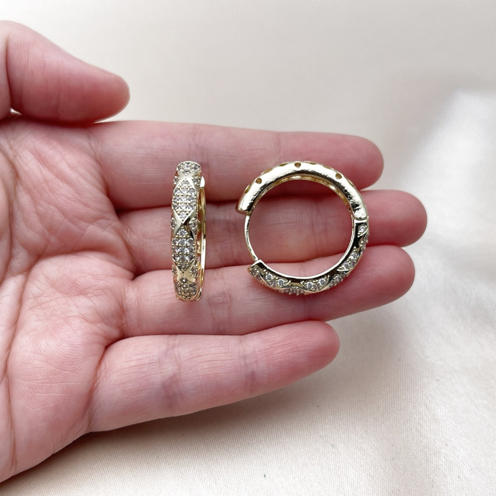 Oro Laminado Huggie Hoop, Gold Filled Style with White Cubic Zirconia, Polished, Golden Finish