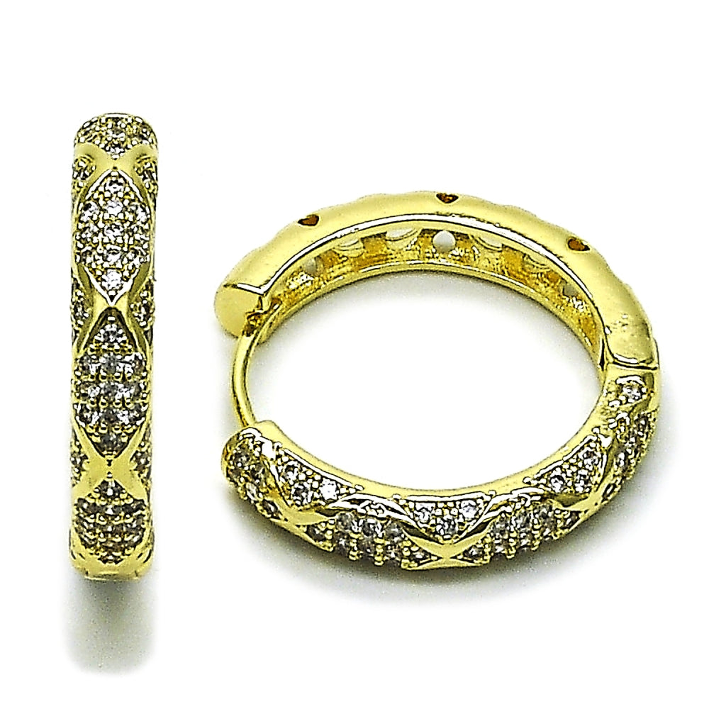 Oro Laminado Huggie Hoop, Gold Filled Style with White Cubic Zirconia, Polished, Golden Finish