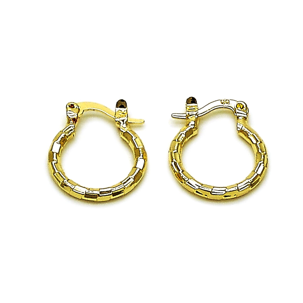 Oro Laminado Small Hoop, Gold Filled Style Diamond Cutting Finish, Golden Finish