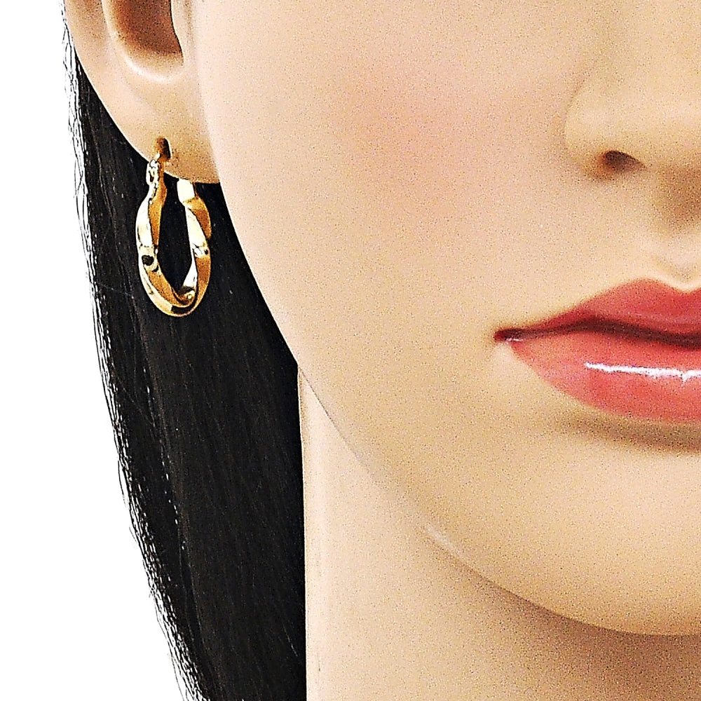 Oro Laminado Small Hoop, Gold Filled Style Twist Design, Polished, Golden Finish