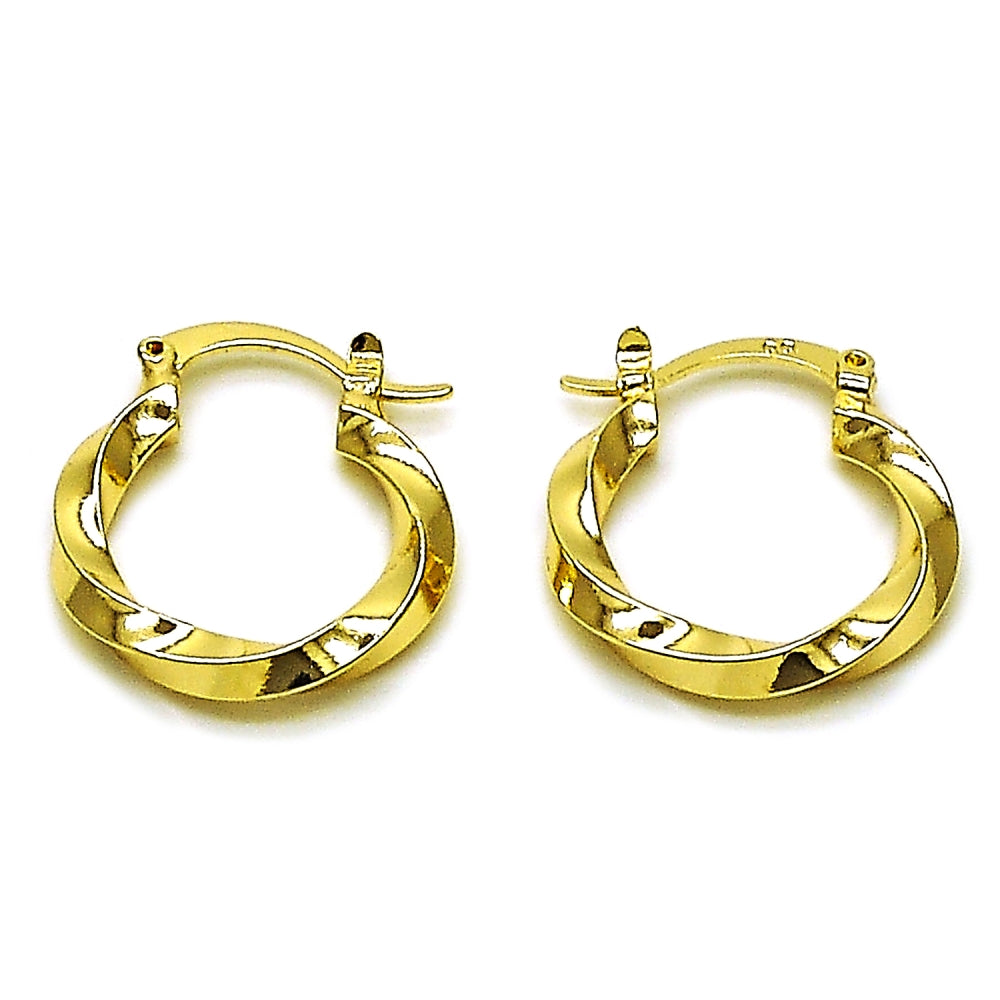 Oro Laminado Small Hoop, Gold Filled Style Twist Design, Polished, Golden Finish
